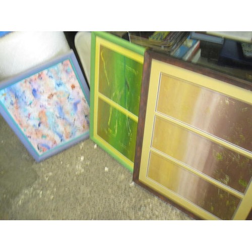 2 - A trio of decorative abstract artworks, two in colourful frames