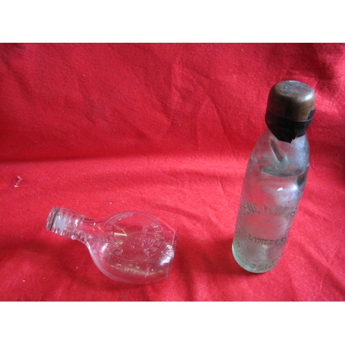 39 - Child's vintage feeding bottle, plus Victorian lemonade marble bottle (complete with marble and stop... 