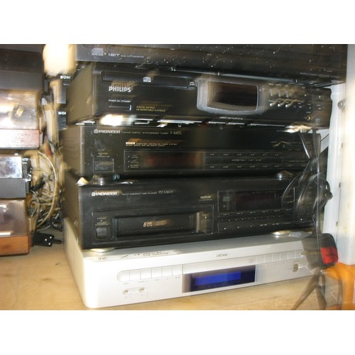 117 - A stack of component system CD players including Kenwood, Arcam, Pioneer and Sherwood, some marked a... 