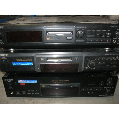 107A - 3 Sony Minidisk Decks, 1 MDS-JE510, 1 MDS-JE440 and 1 MDS-J8940, all untested and unmarked, plus a b... 