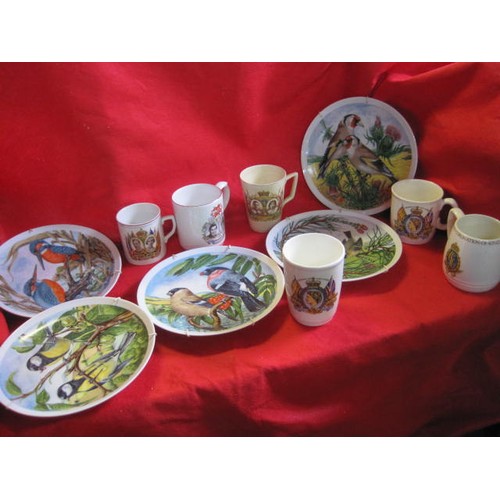 34 - x5 Geobels bird plates and x6 commemorative mugs