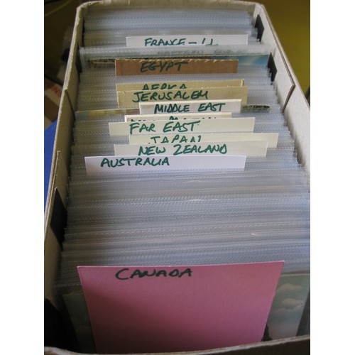 115 - A shoebox containing several hundreds of individually sleeved antique and vintage postcards marked '... 