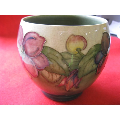 24 - A Moorcroft Pansy pot with ivory and green background, crazing to finish and a small crack to the gl... 