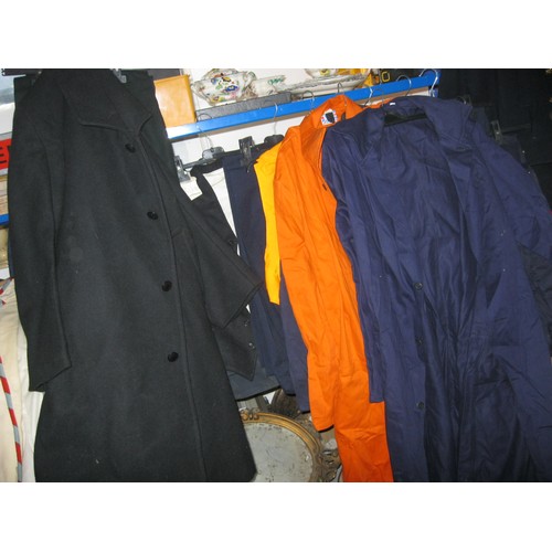 178 - A selection of British Rail clothing including a greatcoat, trousers, waistcoats and dustcoats in bo... 