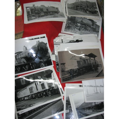 177 - A stack of vintage black & white photographs of steam engines