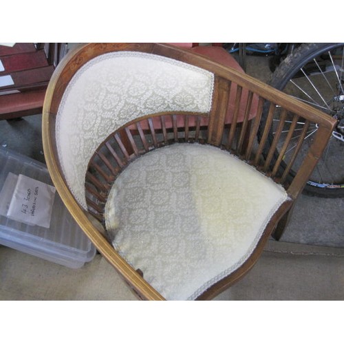 155 - A late Victorian or early Edwardian inlaid and upholstered gallery chair in good order