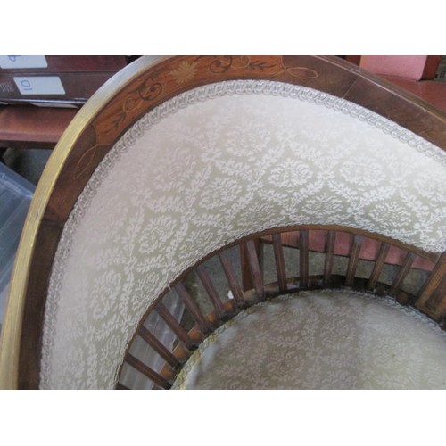 155 - A late Victorian or early Edwardian inlaid and upholstered gallery chair in good order