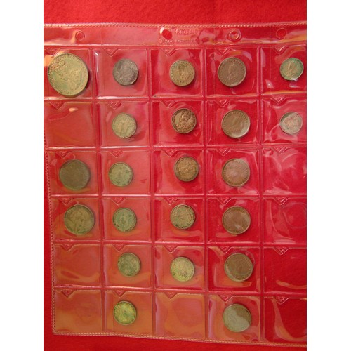 107 - A sheet of Straights Settlements coins comprising a 1920 50 cent; 1888 and 1910 20 cents; 1889, 2 x ... 