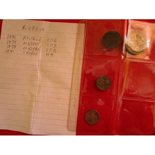 99 - A selection of Imperial Russian coins comprising an 1881 Rouble (CMB), and 1875 and a 1878 20 Kopek ... 