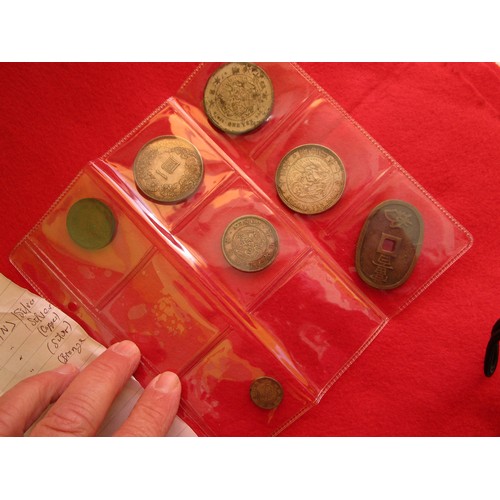 95 - A selection of Japanese coins comprising 3 x 1 Yen Dragon Coins in silver, 1 x 50 sen dragon coin in... 