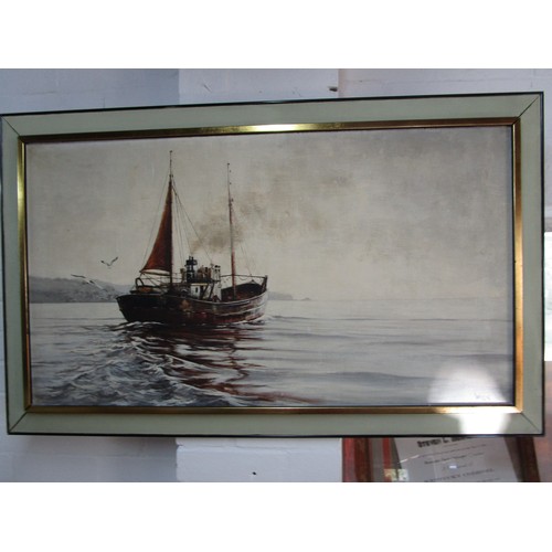 4 - A large framed oil on board of a trawler at sea signed 'Willis'