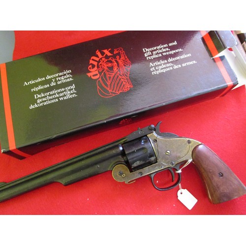 198 - A Denix 1008L replica 1869 Smith & Wesson Scofield .45 Calibre Revolver, boxed, minor damp damage to... 