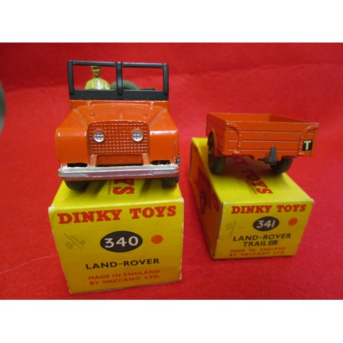 101 - Dinky #340 Land-Rover, boxed, and #341 Land-Rover Trailer, boxed. Boxes very good with pencil price ... 