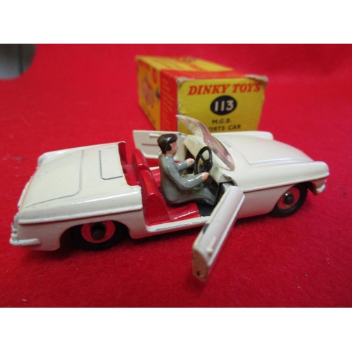 106 - Dinky Toys #113 MGB Sports Car, boxed. Box has signs of wear but remains intact. Car immaculate exce... 