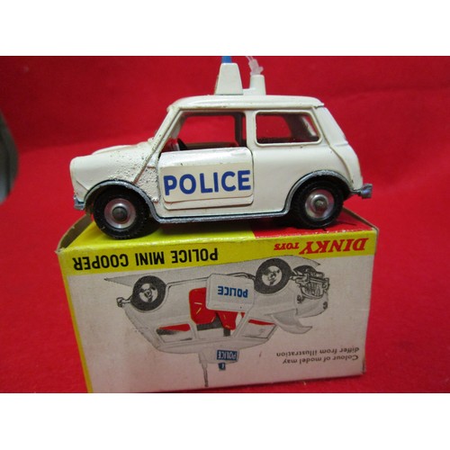 108 - Dinky Toys #250 Police Mini Cooper, very clean, all decals, some bubbling to paint on NSF fender (in... 