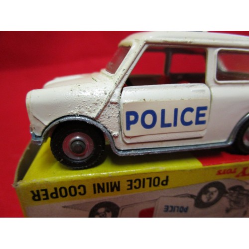 108 - Dinky Toys #250 Police Mini Cooper, very clean, all decals, some bubbling to paint on NSF fender (in... 