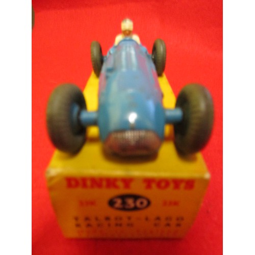 109 - Dinky Toys #230 Talbot-Lago Racing Car, boxed. Vehicle very good, no play wear. Box slightly tatty, ... 