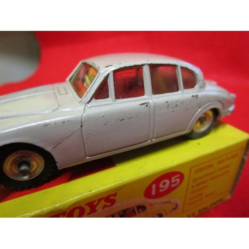 110 - Dinky Toys #195 Jaguar 3.4 Saloon, boxed, finished in grey with red interior. Box very good, vehicle... 