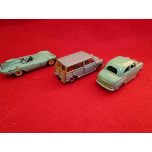 136 - A Dinky Toys #199 Austin Seven Countryman, #160 Austin A30 and #238 Jaguar D Type. A30 is very clean... 