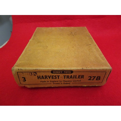 156 - A Dinky Toys trade box of 3 x 27B Harvest Trailers... box good with some marks, trailers have some m... 