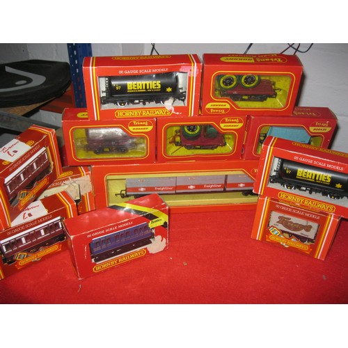 1018 - A selection of boxed Hornby and Tri-Ang Hornby wagons and coaches, comprising: Triang R18 Cable Drum... 