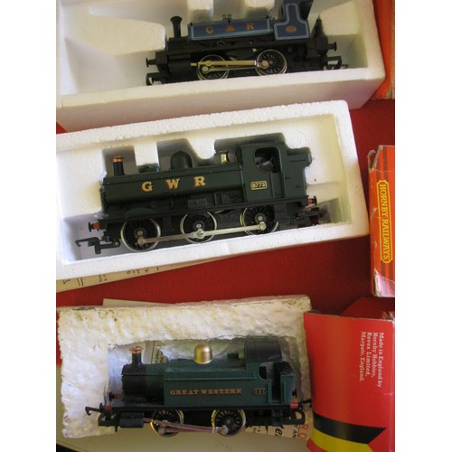 1026 - Three boxed Hornby locomotives: R057 Caledonian 0-4-0 Saddle Tank, R300 GWR Class 57XX Pannier Tank ... 