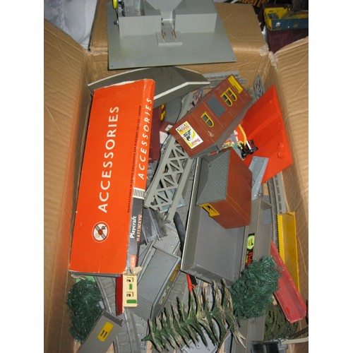 1037 - A box of mainly HO/OO railway accessories including station buildings, platforms, trees etc.