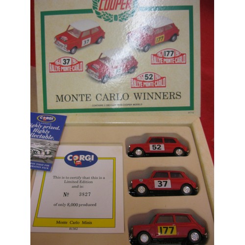 218 - A boxed Corgi 97712 'Monto Carlo Winners' Mini Cooper set, limited edition #3827, mint condition