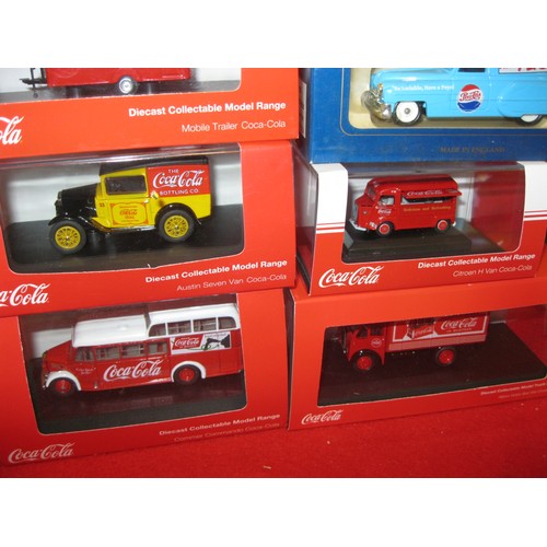 225 - A selection of Coca-Cola die-cast collectable vehicles by Oxford comprising a Citroen H Van, an Albi... 