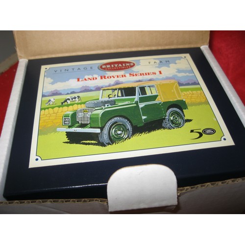 234 - A Britain's Collectibles Vintage Farm Land Rover Series I, boxed with plinth, papers etc. Mint condi... 