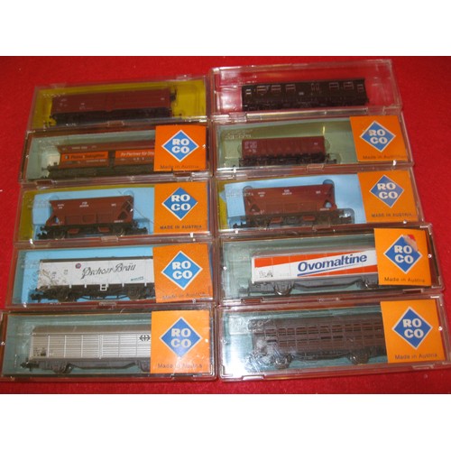 1063 - A selection of 10 cased N gauge Roco International goods wagons all in excellent order comprising 22... 