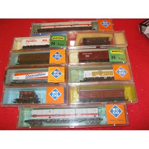 1067 - A selection of cased N gauge goods wagons comprising Roco International #2301, 2304, 2307C, 2322, 23... 