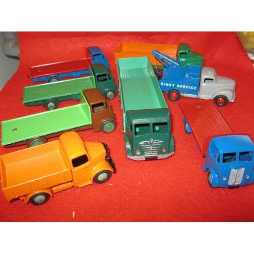 242 - An assortment of 8 Dinky commercial vehicles comprising a Dinky Service Commer Recovery Truck, a Ley... 