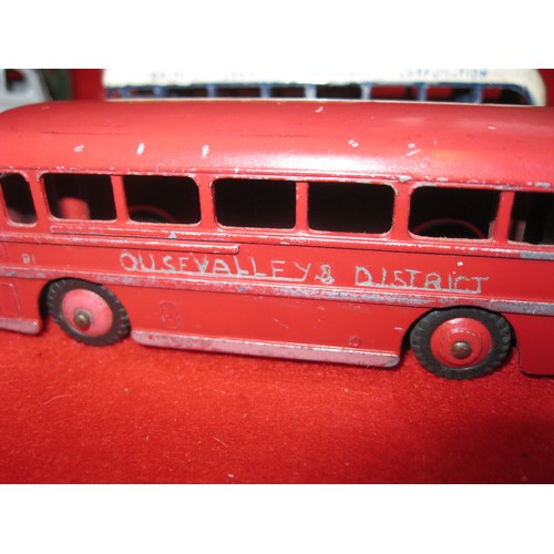 243 - A selection of 8 Dinky buses comprising 3 Routemasters, two in red and cream (one with original Dunl... 