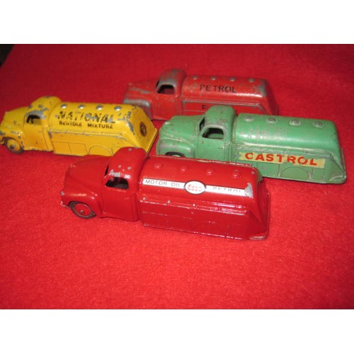 163 - 4 Dinky Petrol tankers ,one with double rear tyres (Not original)
All in fair played with condition ... 