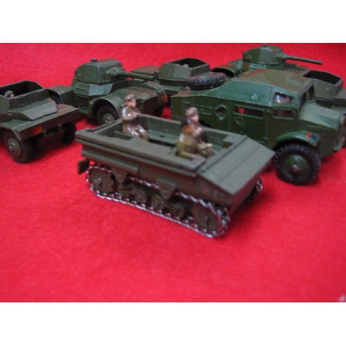 183 - 2 Dinky Armoured cars 670  Field Artillery Tractor 3 Scout cars  and a Bren Gun carrier with two rep... 