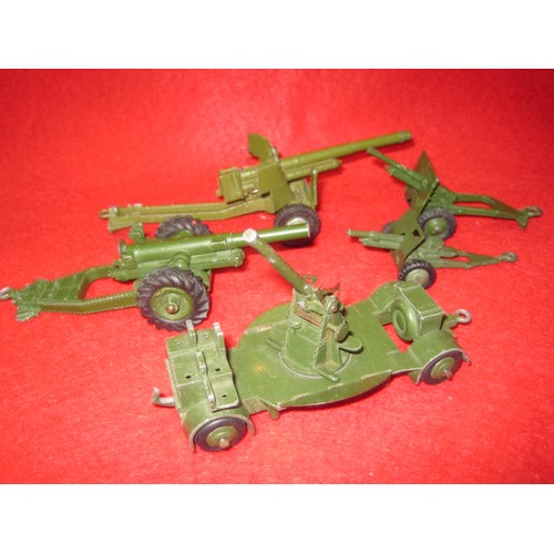 187 - 4 Dinky Artillery field guns and one anti aircraft mounted gun all fair