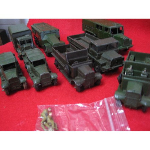 188 - 3 open back dinky Military vehicles all double axle and 3 covered vehicles including command vehicle... 