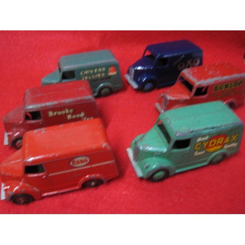 203 - 6 Dinky Trojan vans all sign written as per pictures but includes Oxo and Chivers Jelly