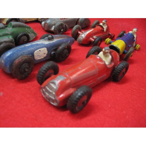 352 - 8 vintage racing cars, 7 by Dinky including 23F Alfa Romeo, 23H Ferrari, 23N Maserati, an early open... 