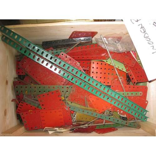 1295A - A wooden crate containing a quantity of vintage Meccano