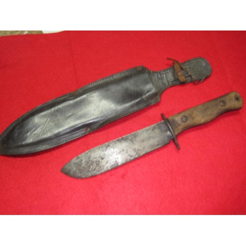 196 - A Royal Navy 'Survival Knife Type D' by Rodgers of Sheffield, well used but complete, beatrs MoD bro... 