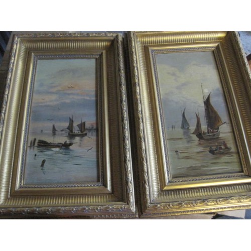 4 - A pair of antique nautical paintings in ornate gilt frames