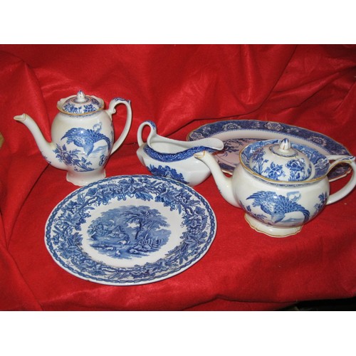 47 - An assortment of Victorian Blue & White china including a Serving Plate, Tea Pot, Coffee Pot, Gravy ... 