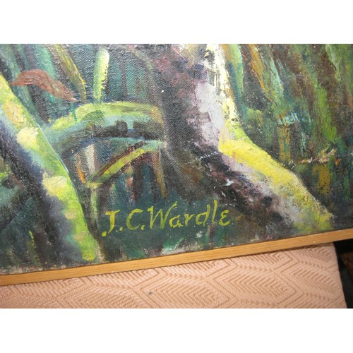 2 - A large oil on canvas of Elephants signed JC Wardle