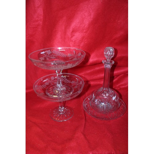 71 - Assortment of Victorian glassware, including a pair of etched pedestal mounted glass bowls, cranberr... 