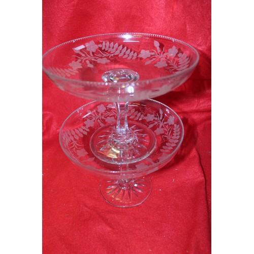 71 - Assortment of Victorian glassware, including a pair of etched pedestal mounted glass bowls, cranberr... 