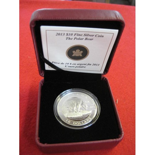 76 - A 2013 Canadian Mint $10 .999 silver proof, cased, 'The Polar Bear'