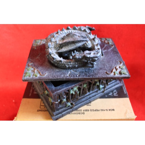 175 - A resin 'dragon' box containing Onyx items