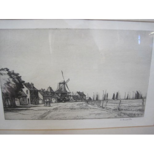 8 - A F&G charcoal study of a Dutch coastal town signed E Buckton (Eveleen Buckton, 1872-1962) and a pai... 